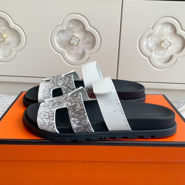 HM 26S CHYPRE SANDALS IN WHITE CALFSKIN WITH SNAKESKIN PRINT STRAP