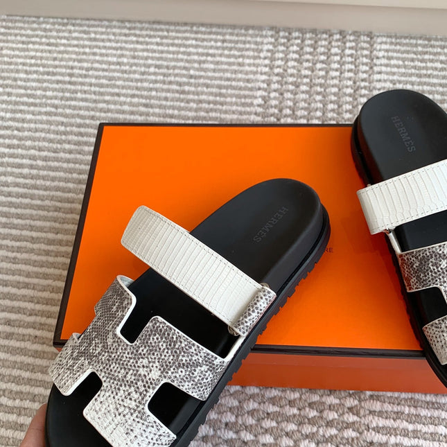 HM 26S CHYPRE SANDALS IN WHITE CALFSKIN WITH SNAKESKIN PRINT STRAP