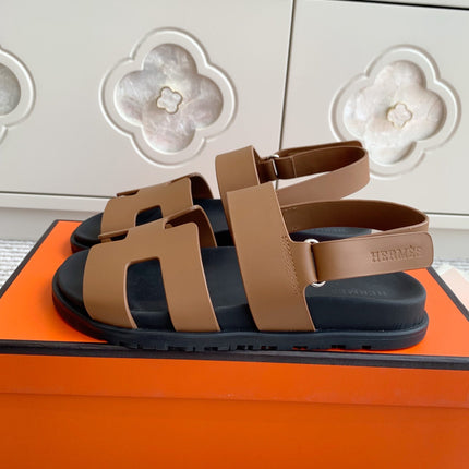 HM 26S CHYPRE SANDAL WITH BACK STRAP IN BROWN CALFSKIN