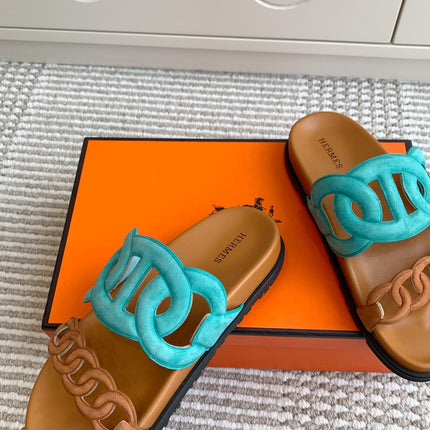 HM 26S EXTRA SANDAL IN AQUA BLUE MIX CARAMEL BROWN CALFSKIN AND SUEDE