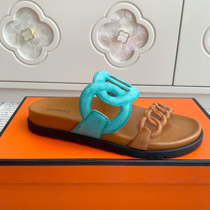 HM 26S EXTRA SANDAL IN AQUA BLUE MIX CARAMEL BROWN CALFSKIN AND SUEDE
