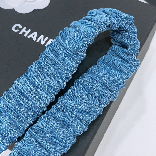 DOUBLE C ELASTIC BELT 30MM IN BLUE DENIM SQUARE GOLD BUCKLE BLACK LOGO