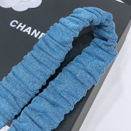 DOUBLE C ELASTIC BELT 30MM IN BLUE DENIM GOLD BUCKLE EMBOSSED CRYSTAL