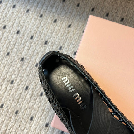 MIUMIU 26S BALLERINA FLATS IN BLACK MESH SHEEPSKIN