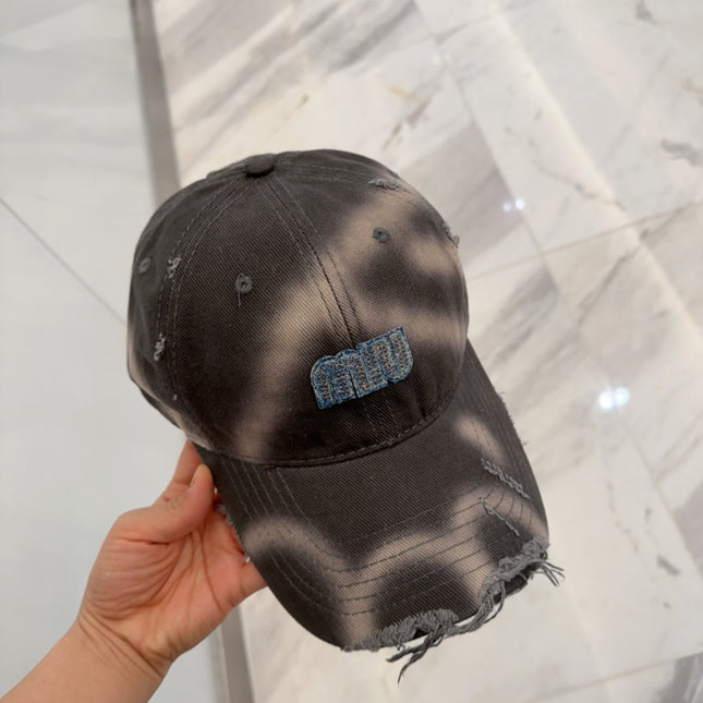 MIUMIU BASEBALL CAP IN DARK MOCHA BROWN DISTRESSED FABRIC STYLE 2