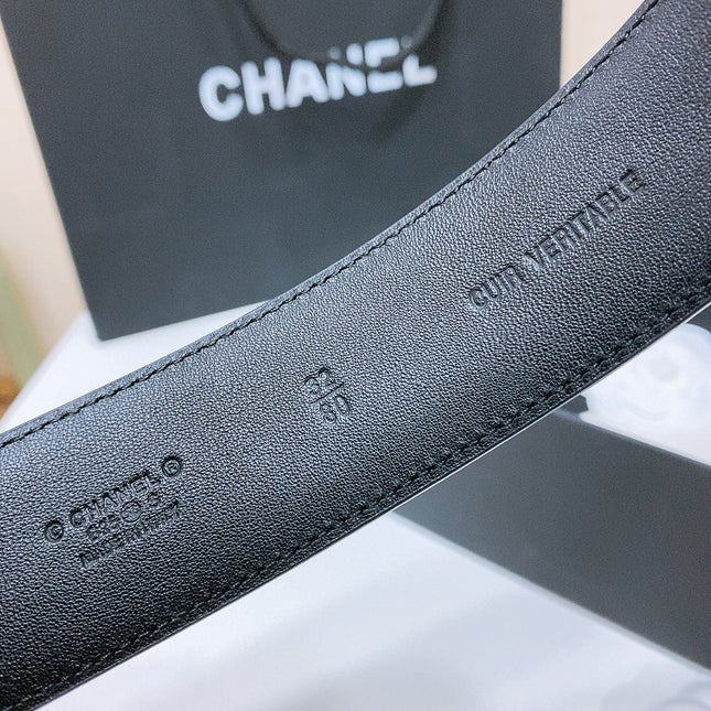 DOUBLE C BELT 38MM IN BLACK QUILTED LAMBSKIN WITH BLACK AND BEIGE LEOPARD PRINT BUCKLE