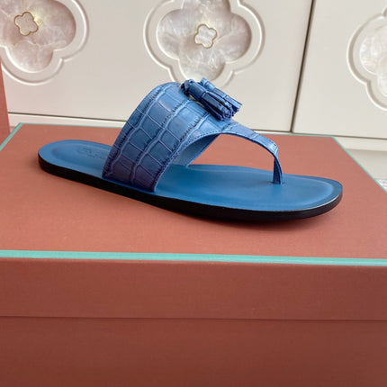 FLIP FLOPS IN BLUE LAMBSKIN SNAKE EMBOSSING