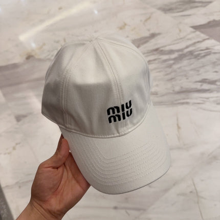 MIUMIU BASEBALL CAP IN WHITE FABRIC EMBROIDERED LOGO STYLE 3
