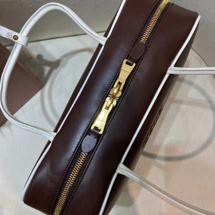 MIUMIU 26S BEAU BAG 34 IN DARK BROWN AND WHITE CALFSKIN