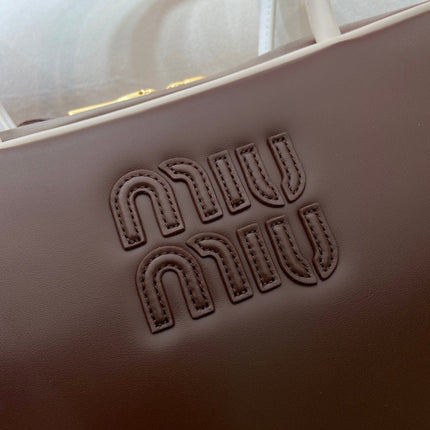 MIUMIU 26S BEAU BAG 34 IN DARK BROWN AND WHITE CALFSKIN