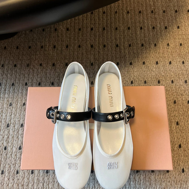 MIUMIU 26S BALLERINAS IN WHITE MESH FABRIC