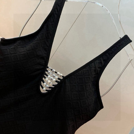 SWIMSUIT IN BLACK COTTON MIX PEARL PRINTED LOGO 627819