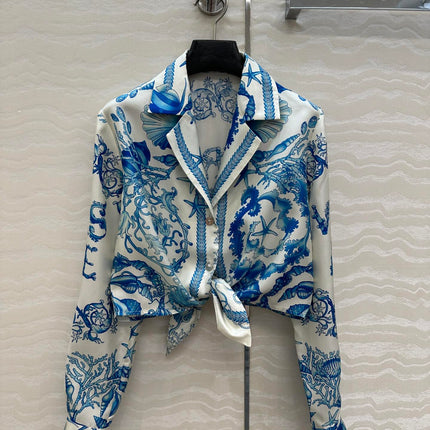 VERSACE SILK SHIRT WITH CORAL PRINT AND NOTCHED COLLAR