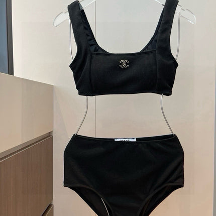 CC BIKINI SWIMSUIT SET IN BLACK ATTACHED WITH LOGO 629243