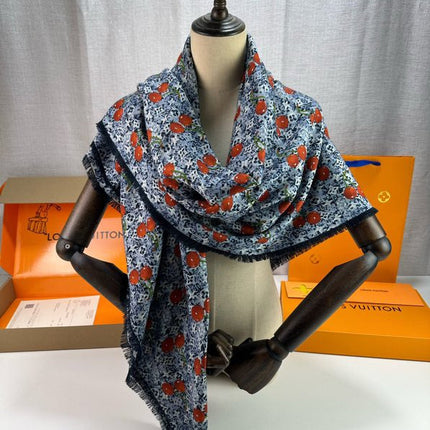 LV SCARF 140 CM IN SILK-CASHMERE BLEND 709636