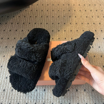 MIUMIU 26S SHEEPSKIN SLIPPERS IN BLACK