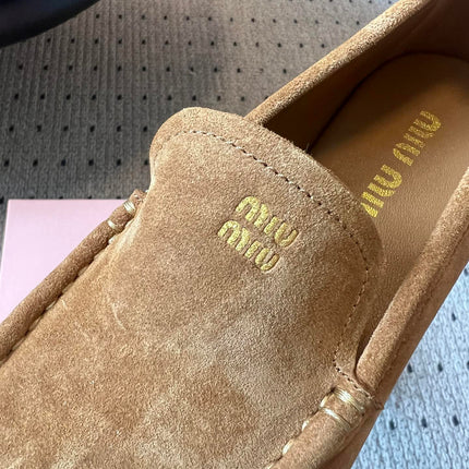MIUMIU 26S LOAFERS IN TAN BROWN SUEDE