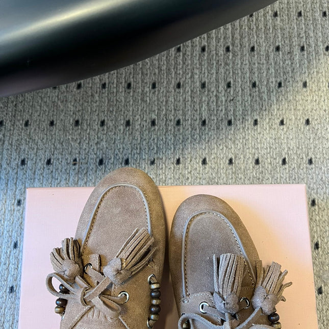 MIUMIU 26S MULES IN TAUPE BROWN SUEDE