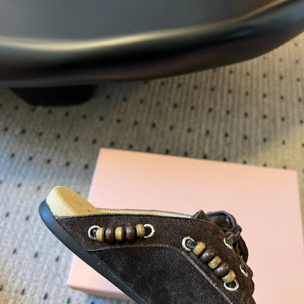 MIUMIU 26S MULES IN DARK BROWN SUEDE