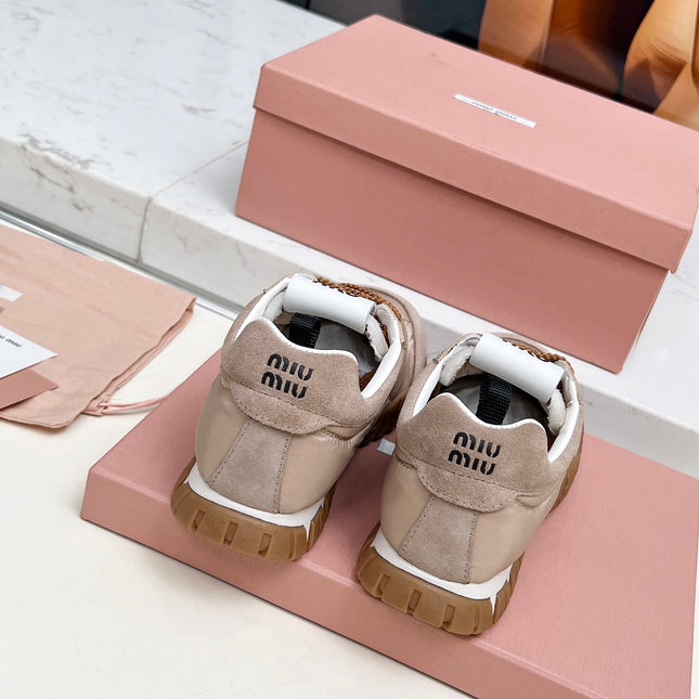 MIUMIU 26S SNEAKERS IN BROWN FABRIC AND SUEDE