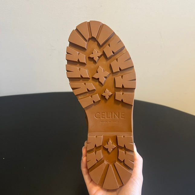 CELINE 26S LACE-UP ANKLE BOOTS IN BROWN SUEDE AND CANVAS