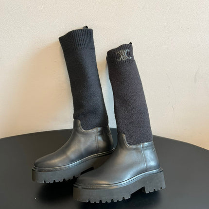 CELINE 26S HIGH-TOP BOOTS 60 MM IN BLACK CALFSKIN AND WOOL