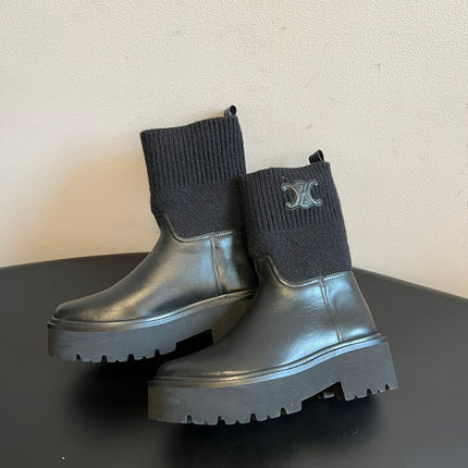 CELINE 26S ANKLE BOOTS 60 MM IN BLACK CALFSKIN AND WOOL
