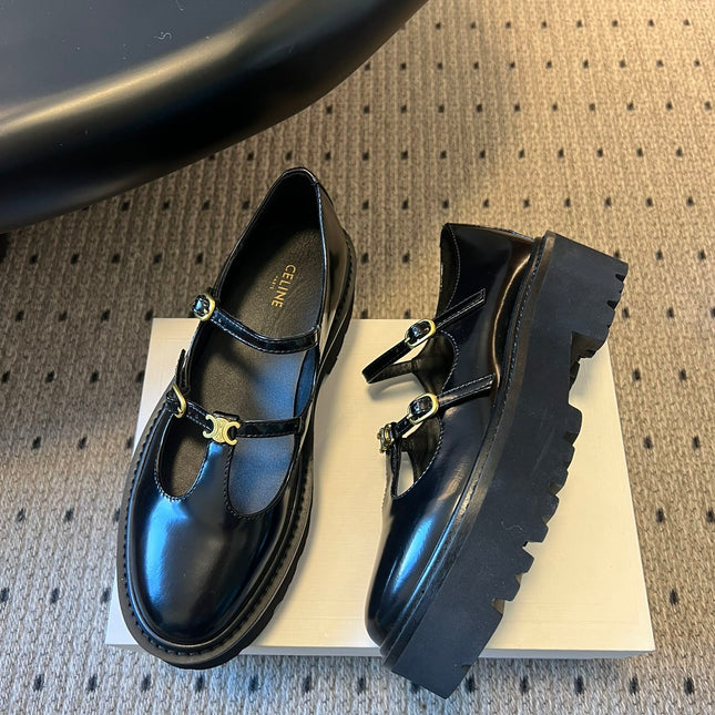 CELINE 26S BULKY BABIES MARY JANE SHOES 40 MM IN BLACK CALFSKIN