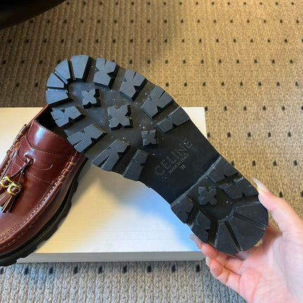 CELINE 26S LOAFER IN WINE RED CALFSKIN