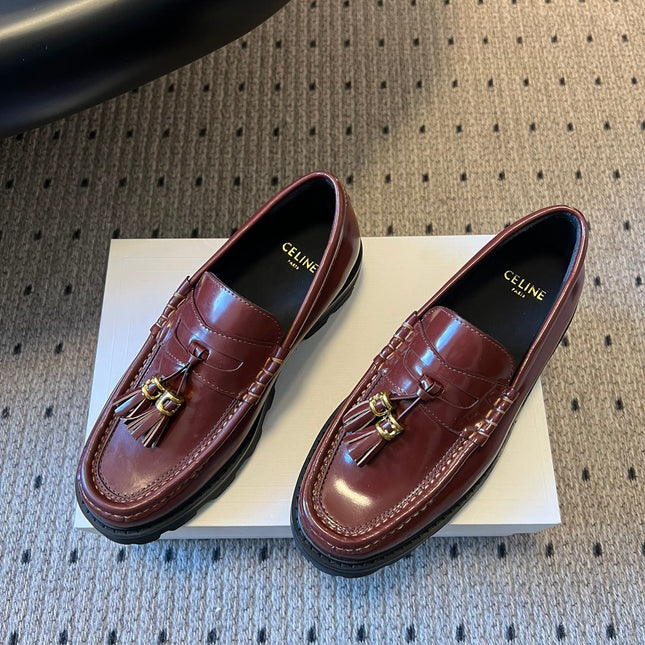 CELINE 26S LOAFER IN WINE RED CALFSKIN
