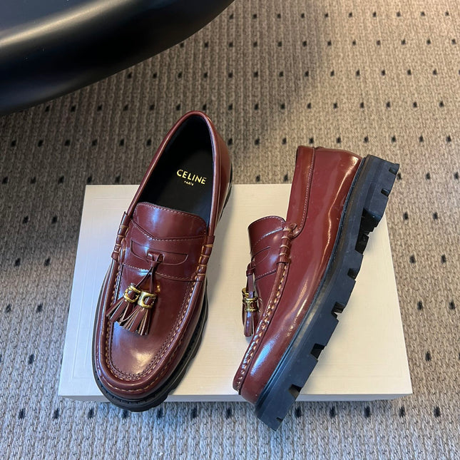 CELINE 26S LOAFER IN WINE RED CALFSKIN