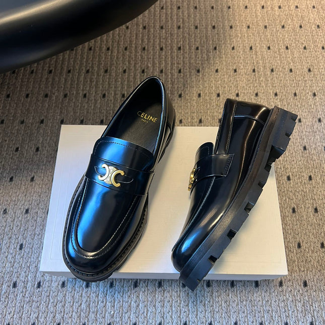 CELINE 26S LOAFER IN BLACK CALFSKIN WITH ARC DE TRIOMPHE BUCKLE