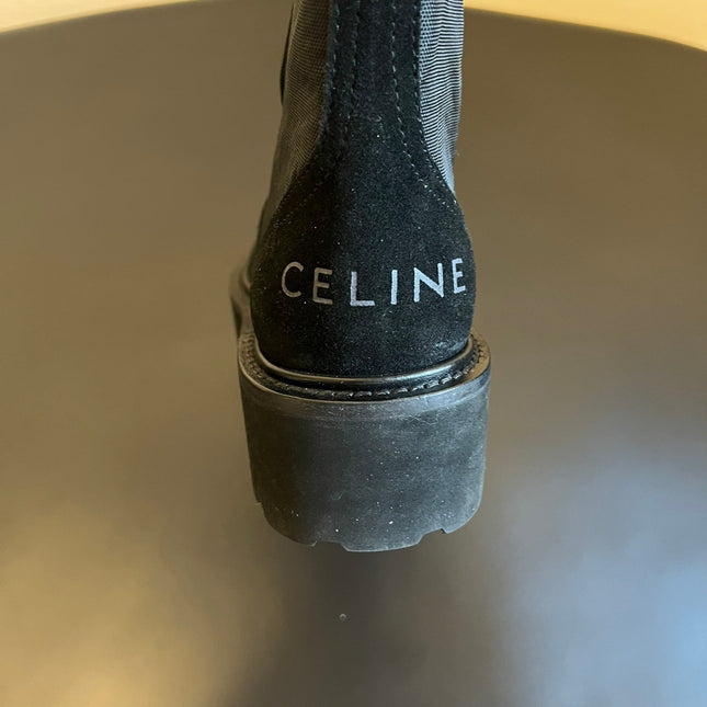 CELINE 26S MARGARET COMBAT BOOT 45 MM IN BLACK CANVAS AND SUEDE