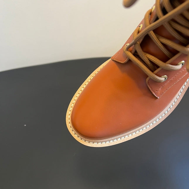 CELINE 26S MARGARET COMBAT BOOT 45 MM IN BURNT ORANGE CALFSKIN