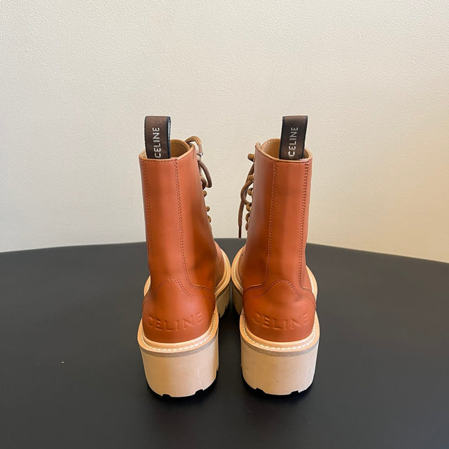 CELINE 26S MARGARET COMBAT BOOT 45 MM IN BURNT ORANGE CALFSKIN