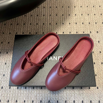 BOTTEGA VENETA 26S FLAT MULES IN DARK RED LAMBSKIN