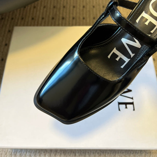 LOEWE 26S ONDA MULE 45MM IN BLACK GLOSSY CALFSKIN