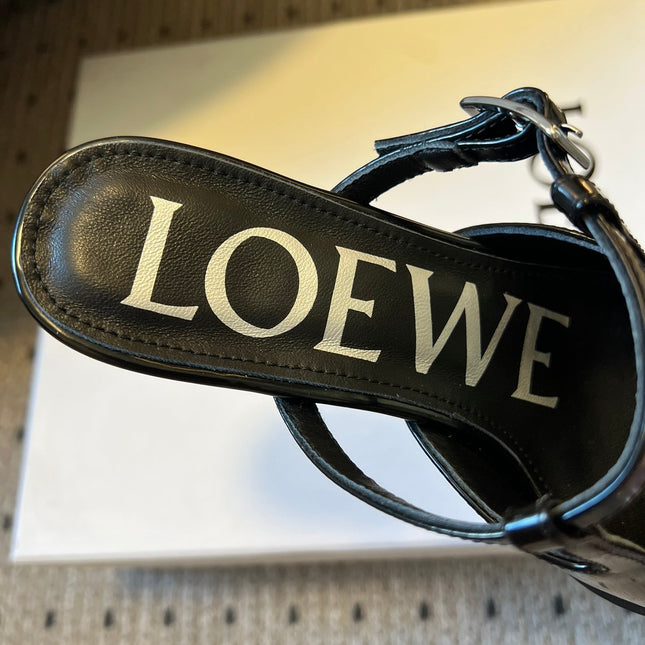 LOEWE 26S ONDA MULE 45MM IN BLACK GLOSSY CALFSKIN