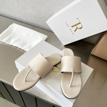 THE ROW 26S FLAT THONG SANDALS IN WHITE CALFSKIN
