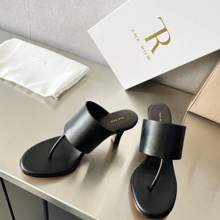 THE ROW 26S HEELED THONG MULES 60MM IN BLACK CALFSKIN