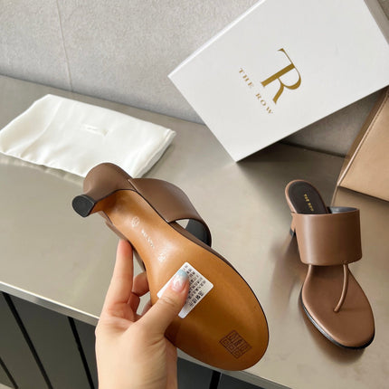 THE ROW 26S HEELED THONG MULES 60MM IN BROWN CALFSKIN