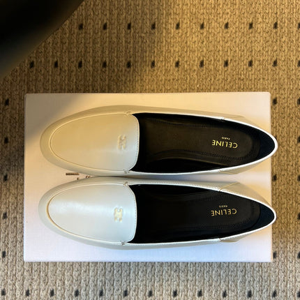CELINE 26S FLAT LOAFERS IN WHITE LAMBSKIN