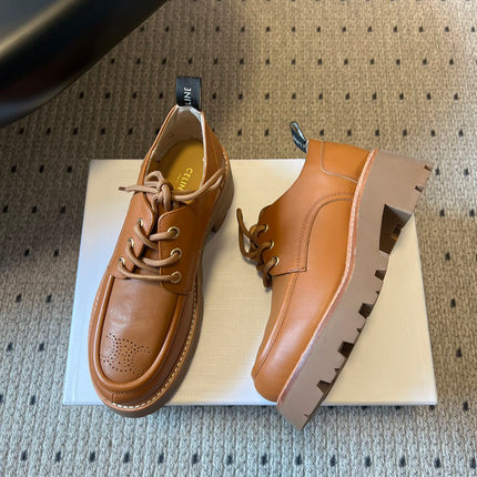 CELINE 26S LACE-UP LOAFERS IN BROWN CALFSKIN