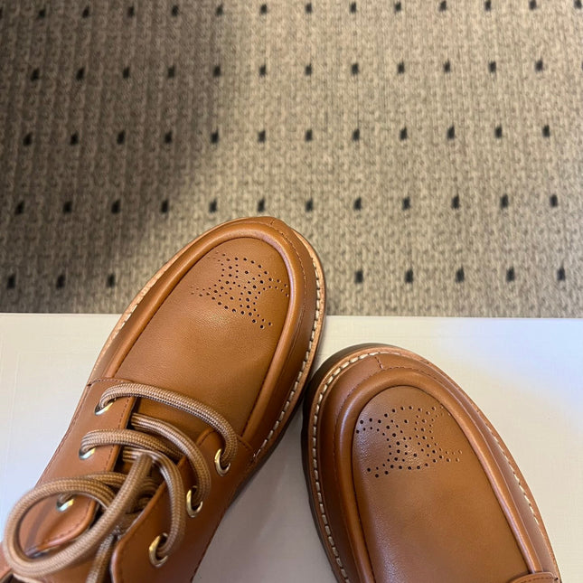 CELINE 26S LACE-UP LOAFERS IN BROWN CALFSKIN
