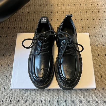 CELINE 26S LACE-UP LOAFERS IN BLACK CALFSKIN