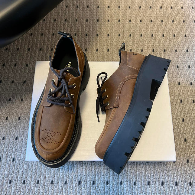 CELINE 26S LACE-UP LOAFERS IN DARK BROWN CALFSKIN