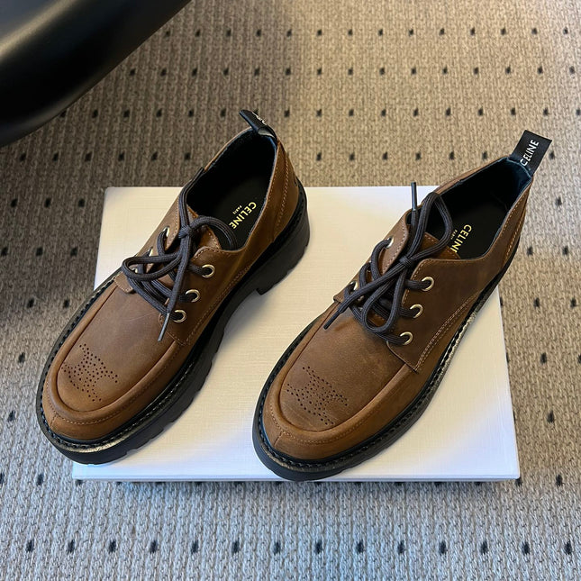 CELINE 26S LACE-UP LOAFERS IN DARK BROWN CALFSKIN