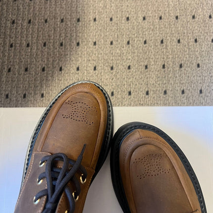 CELINE 26S LACE-UP LOAFERS IN DARK BROWN CALFSKIN