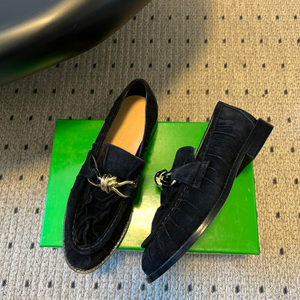 BOTTEGA VENETA 26S LOAFERS IN BLACK SUEDE WITH GOLD HARDWARE