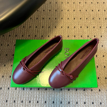 BOTTEGA VENETA 26S ESPADRILLE BALLET FLATS IN DARK RED LAMBSKIN